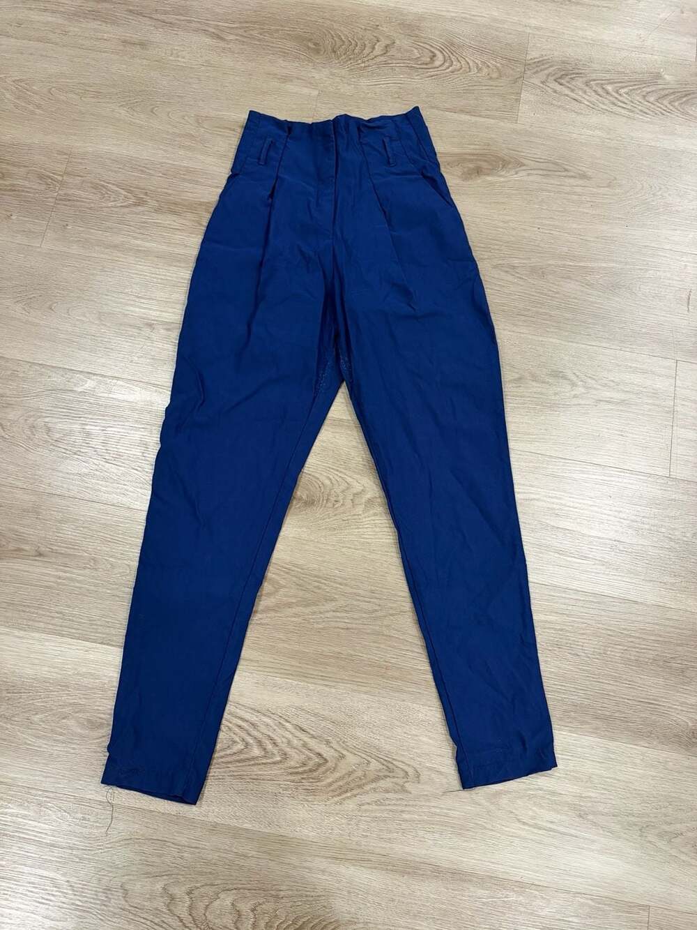 Papaya Blue High Waisted Pleated Tapered Pants